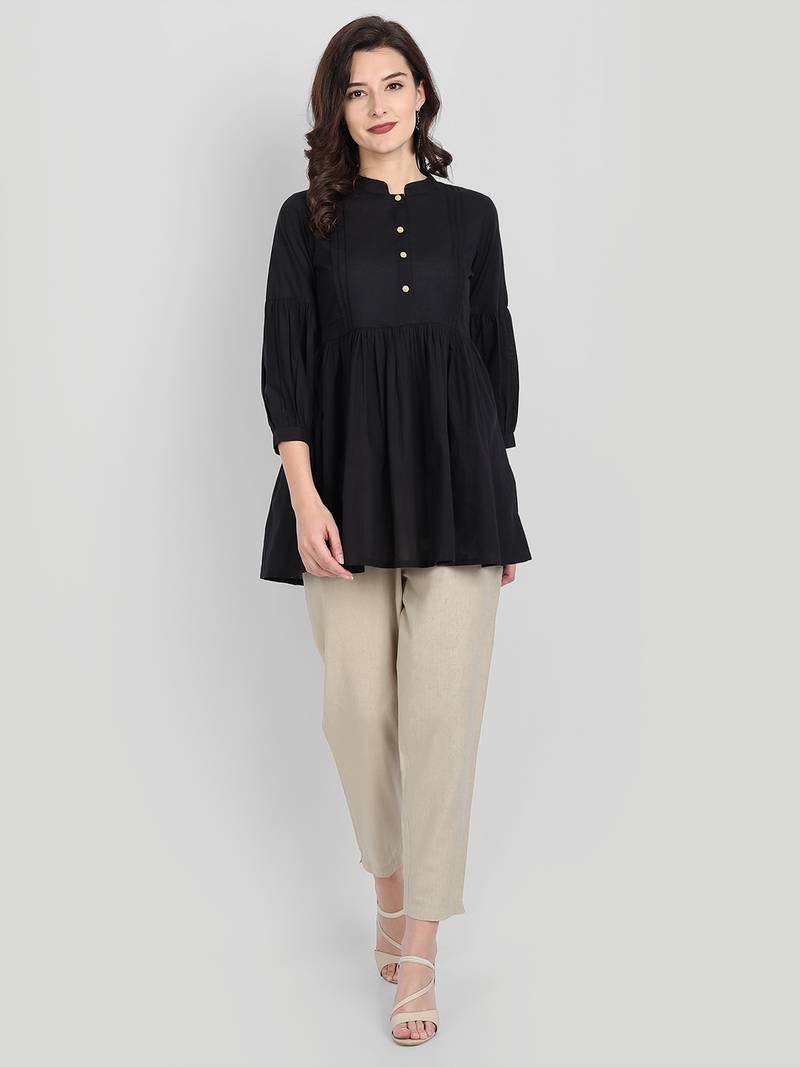 Festive Wear Cotton Black Solid Top ( Black )