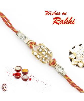 Beautifully designed Swastik Mauli Thread Rakhi with AD 1