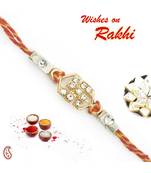 Beautifully designed Swastik Mauli Thread Rakhi with AD