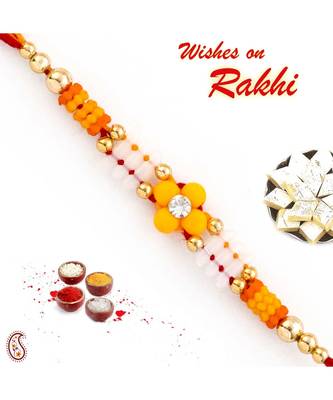 Yellow Floral Motif Thread Rakhi 1
