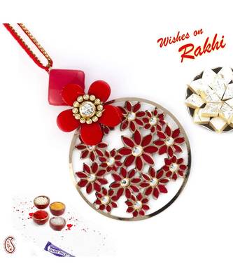 Red Floral Motifs & AD Studded Lumba Rakhi 1
