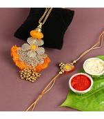 Golden Bhaiya Bhabhi Traditional Rakhi Set With Hints of Sunshine Orange