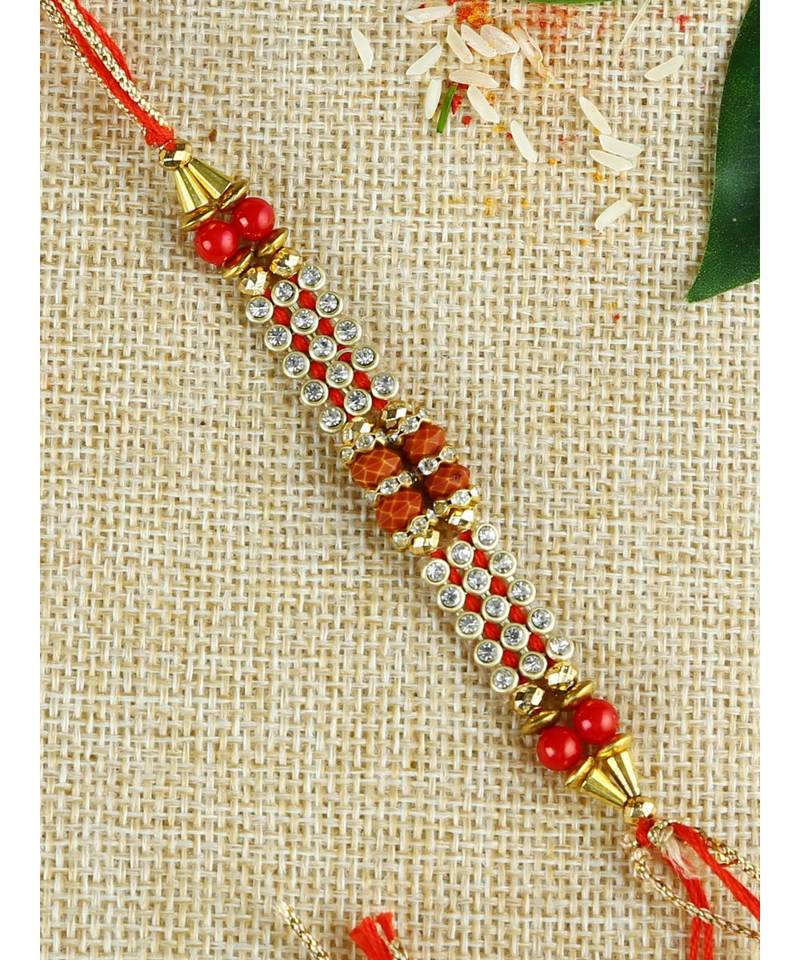 Golden Bhaiya Bhabhi Traditional Rakhi Set With Hints of Sunshine Orange