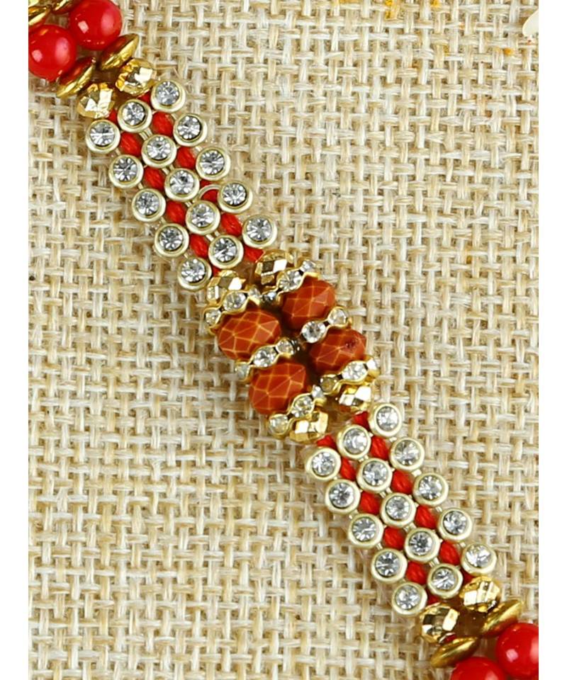 Golden Bhaiya Bhabhi Traditional Rakhi Set With Hints of Sunshine Orange