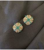 Bronze stone antique gold  pair of Earrings