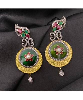 Multicolor stone Yellow Gold  pair of Earrings 1