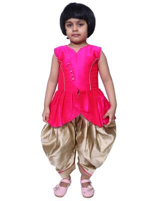 Pink Embellish Bangoli Cotton Cropped Kurta Paired with Dhoti Set For Girls 1