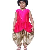 Pink Embellish Bangoli Cotton Cropped Kurta Paired with Dhoti Set For Girls