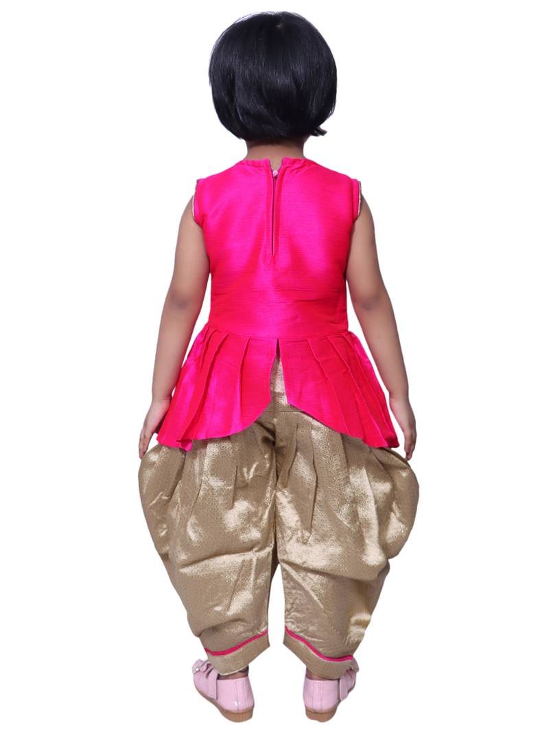 Pink Embellish Bangoli Cotton Cropped Kurta Paired with Dhoti Set For Girls