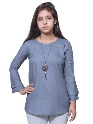 Grey Bell Sleeves Rayon Top For Girls 1