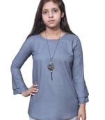 Grey Bell Sleeves Rayon Top For Girls