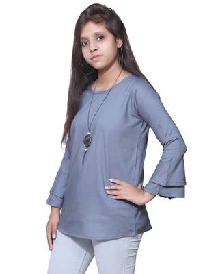 Grey Bell Sleeves Rayon Top For Girls 3
