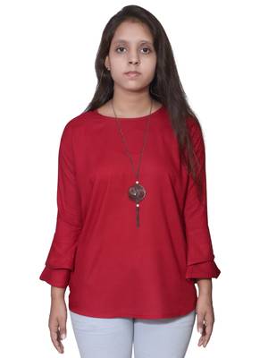 Maroon Bell Sleeves Rayon Top For Girls 1