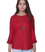 Maroon Bell Sleeves Rayon Top For Girls