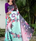 Multicolor printed satin saree with blouse