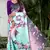 Multicolor printed satin saree with blouse