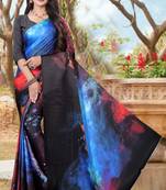 Multicolor printed satin saree with blouse