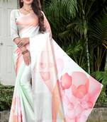 White printed satin saree with blouse