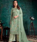 sea Green Butterfly net Shtraight cut Embroidered Plazzo suit 