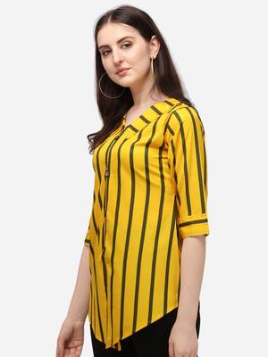 Yellow printed crepe crop-tops 3