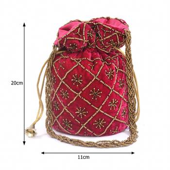 LeeRooy Indian Handicraft Women's Silk Potli Bag 5