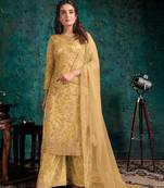 Yellow Butterfly net Shtraight cut Embroidered Plazzo suit 