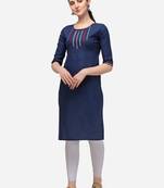 Anaita Cotton Sky Blue Color Embroidered Casual Kurta