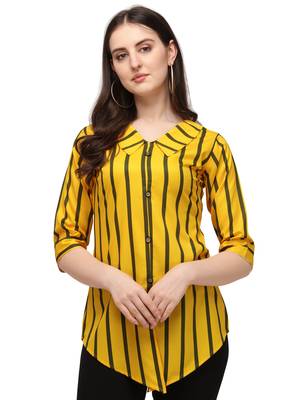 Yellow printed crepe crop-tops 5