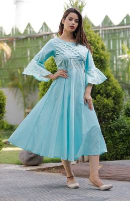 Sea-green plain cotton ethnic-kurtis 1