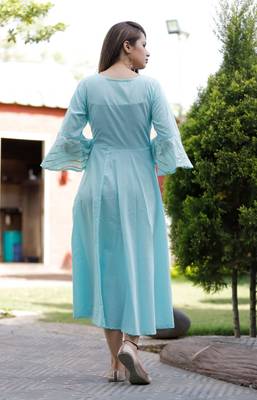 Sea-green plain cotton ethnic-kurtis 2