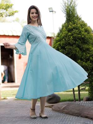 Sea-green plain cotton ethnic-kurtis 5