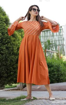 Dark-peach plain cotton ethnic-kurtis 1