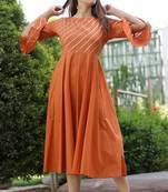 Dark-peach plain cotton ethnic-kurtis