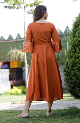 Dark-peach plain cotton ethnic-kurtis 2