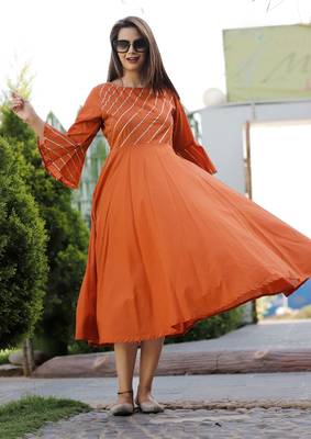 Dark-peach plain cotton ethnic-kurtis 3