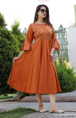 Dark-peach plain cotton ethnic-kurtis 4
