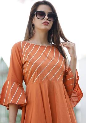 Dark-peach plain cotton ethnic-kurtis 5