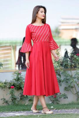 Red plain cotton ethnic-kurtis 1
