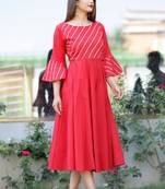 Red plain cotton ethnic-kurtis