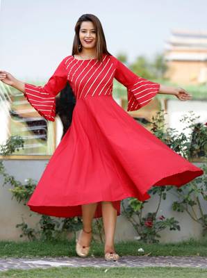Red plain cotton ethnic-kurtis 3