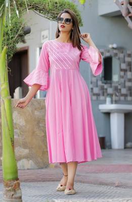 Pink plain cotton ethnic-kurtis 1