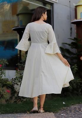 Cream plain cotton ethnic-kurtis 2