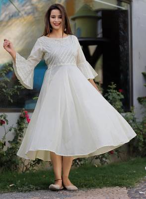 Cream plain cotton ethnic-kurtis 3
