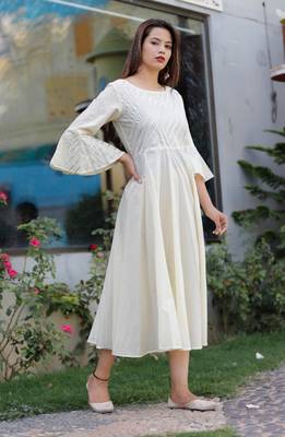 Cream plain cotton ethnic-kurtis 5