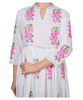 White Floral RAYON Embroidered long kurti 2