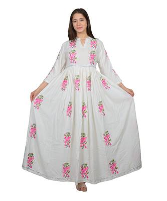 White Floral RAYON Embroidered long kurti 1