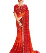 Orange printed georgette saree with blouse