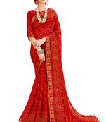 Red printed georgette saree with blouse