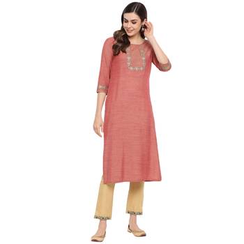Peach embroidered rayon party-wear-kurtis 1