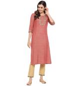 Peach embroidered rayon party-wear-kurtis